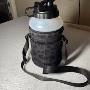 HydroJug Half Gallon Water Bottle with Black Cheetah Leopard Pro Sleeve & Strap